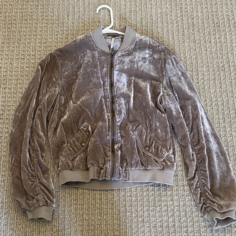 Free People Velvet Bomber Jacket - Taupe